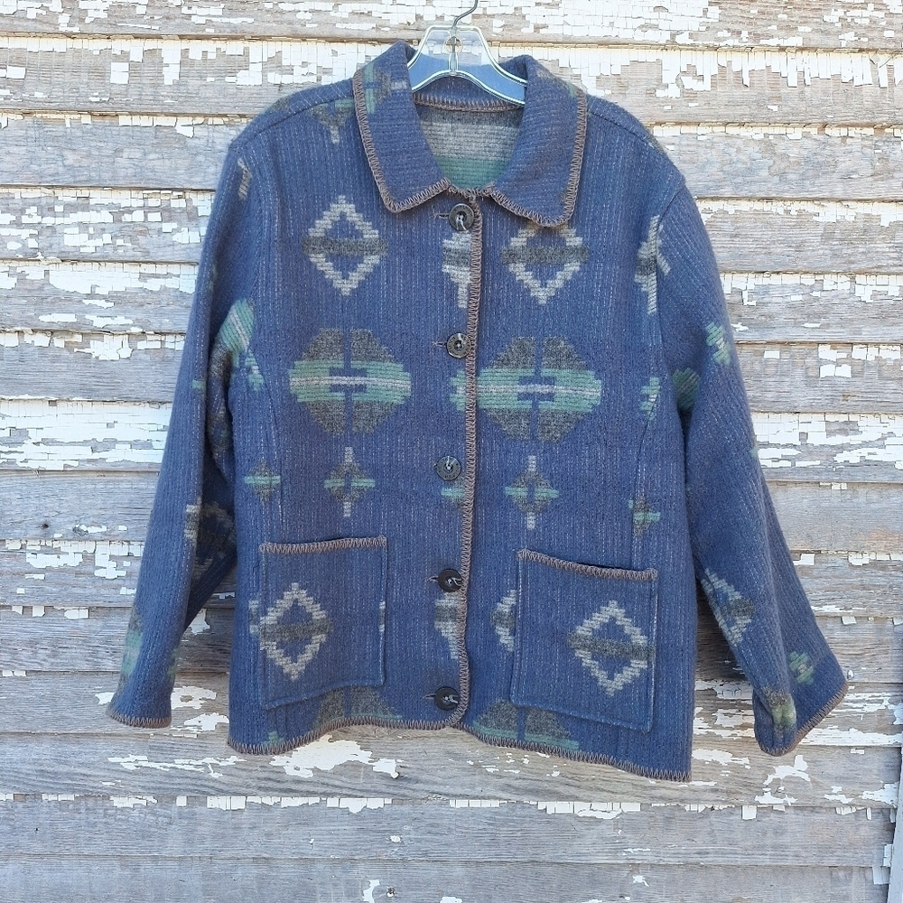 Woolrich Reversible Blue Patterned Women's Jacket Size XL
